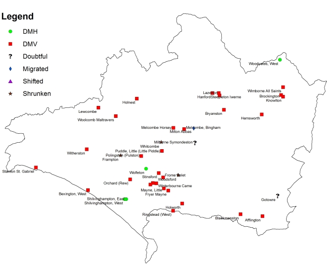 Deserted settlements in Dorset as classified by the website